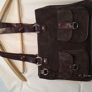 Fiera Suede Purse, Gator Pressed Leather. Designer hand bag